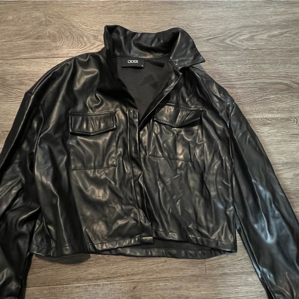 Cider cropped pleather jacket